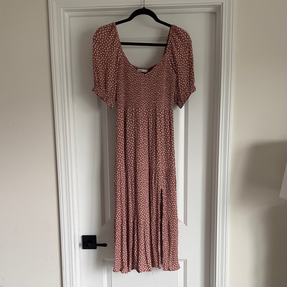 Abercrombie Blush Polka Dot Midi Dress with Slit
